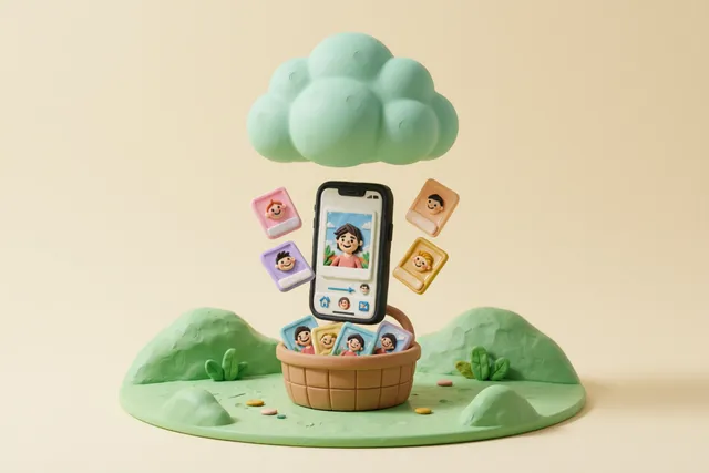 Clay illustration: a chubby clay cloud floating safely above a clay smartphone