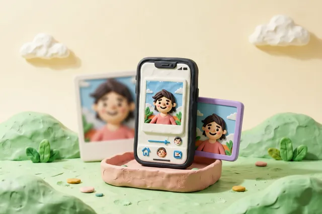 Clay illustration: two clay photographs leaning against each other