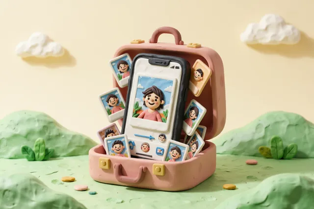 Clay illustration: an overstuffed clay smartphone bulging like a stuffed suitcase