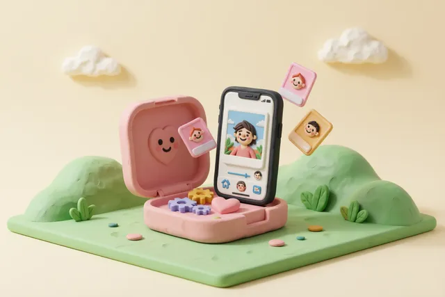 Clay illustration: a clay smartphone with a small hinged lid flipped open