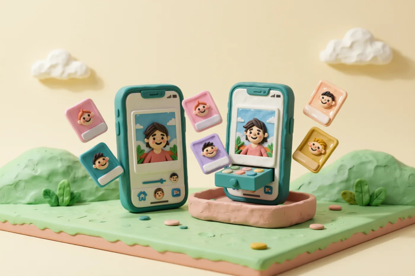 Clay illustration: two clay smartphones side by side
